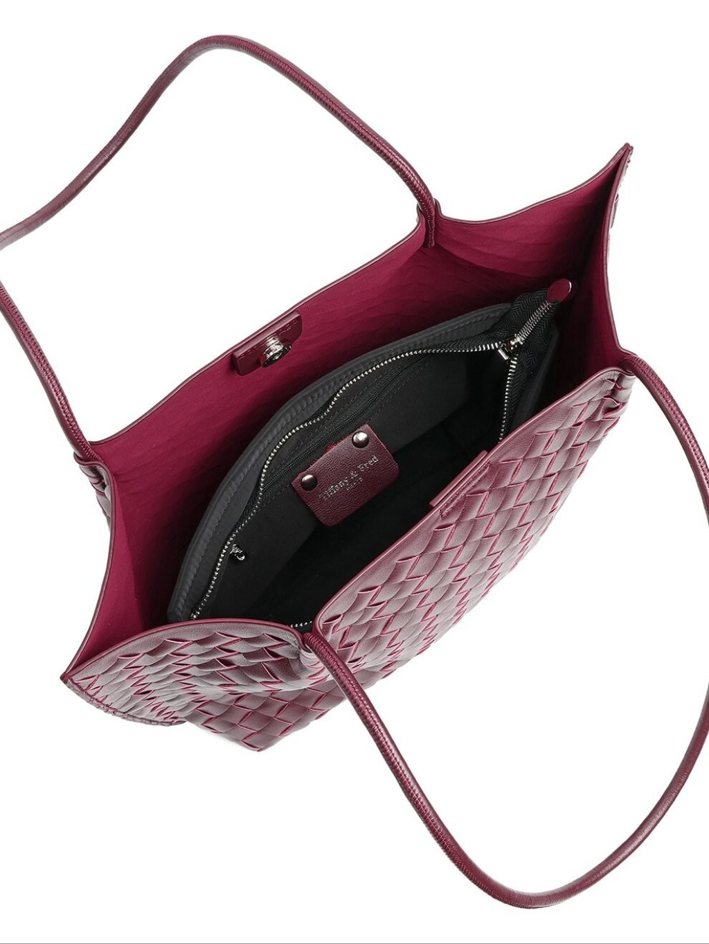 Tiffany & Fred Paris Hand-Woven Leather Large Tote Burgundy Nwt — image 3 of 3